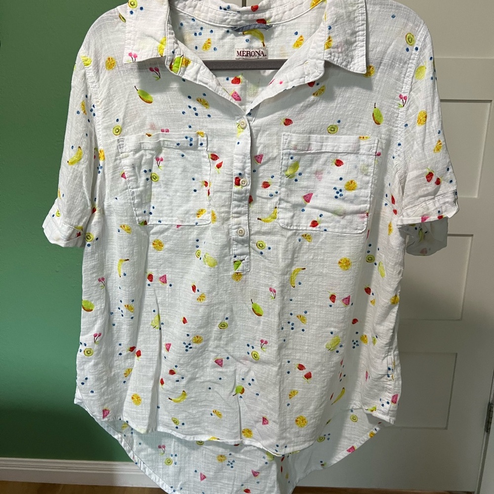 Merona Fruit Print Colorful Shirt XXL Lightweight